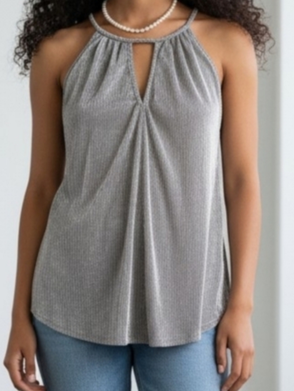 Pixley Braided Neckline Silver Gray Halter Top L